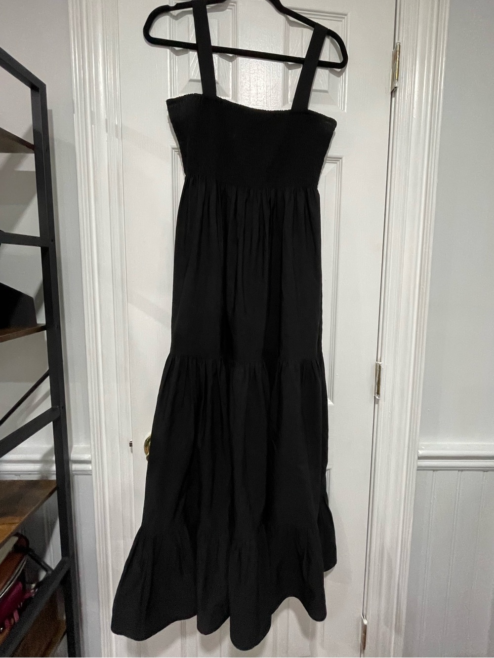 Zara Black Smocked Tiered Maxi Dress with Wide Straps